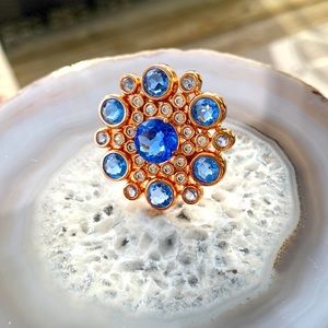 Rose Gold Tanzanite Crystal Flower Ring Adjustable